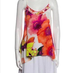 Camilla XS 100% silk floral print orange and purple blouse
